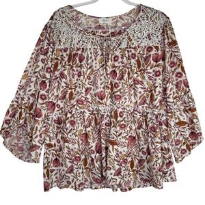 Style & Co‎ Shirt Womens 3X Cream Floral Lace Crochet Peasant Boho Tunic Flowy